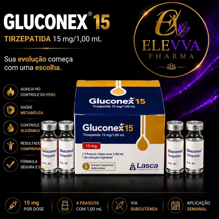 Apresentação do produto Gluconex 15 com quatro frascos