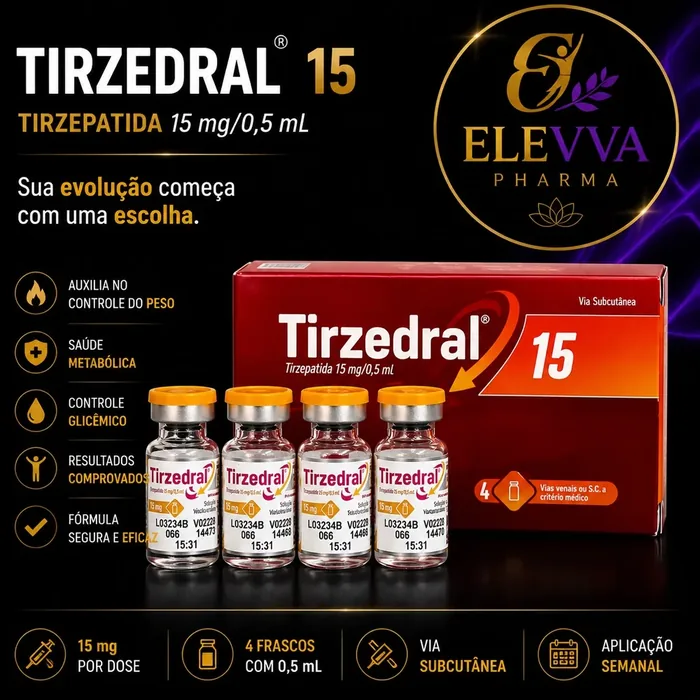 Apresentação do produto Tirzedral 15 com quatro frascos